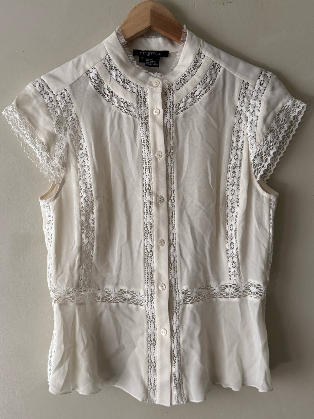 Etcetera White Lace-Trim Button Front Blouse 626